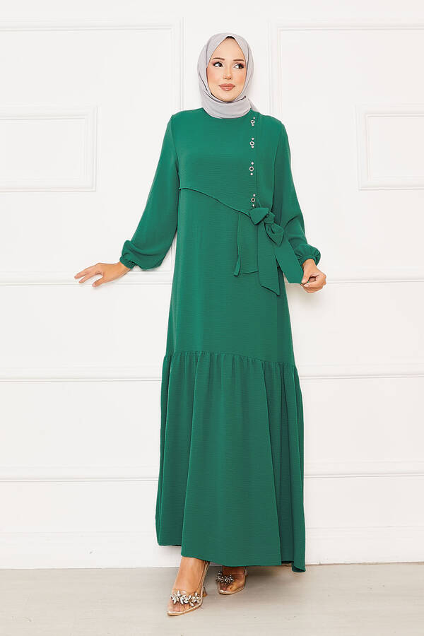 Önü Aller Ve Taş Detaylı Bağlamalı Elbise Benetton Önü Aller Ve Taş Detaylı Bağlamalı Elbise Benetton