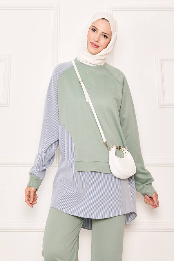 CVN - Önü Asimetrik Çizgi Garnili İkili Takım Mint (1)