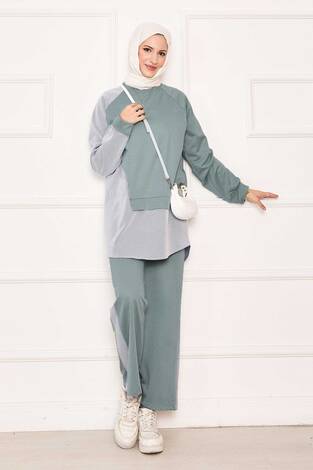 Önü Asimetrik Çizgi Garnili İkili Takım Mint