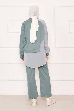 Önü Asimetrik Çizgi Garnili İkili Takım Mint - Thumbnail