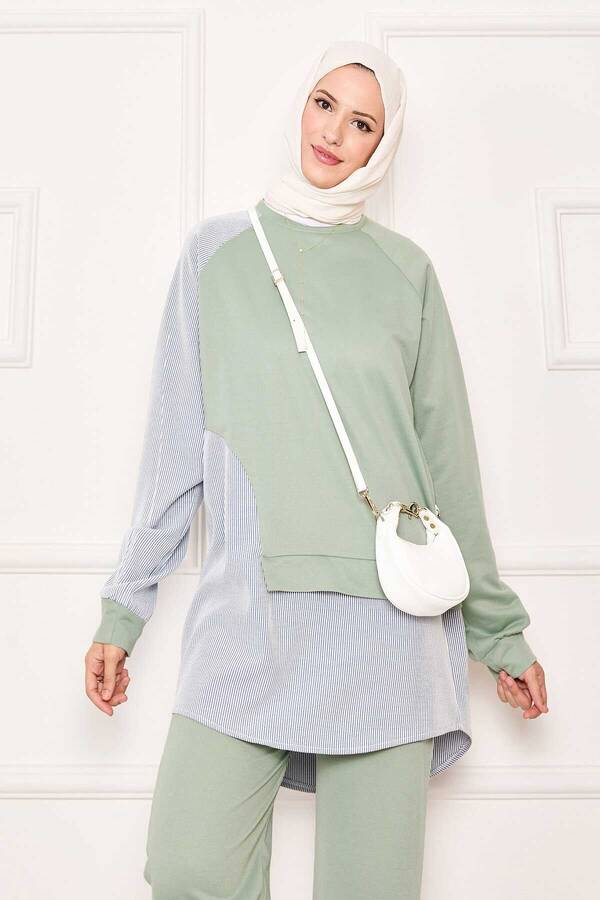 CVN - Önü Asimetrik Çizgi Garnili İkili Takım Su Yeşili (1)