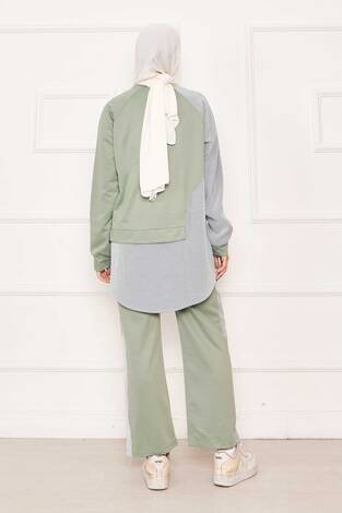 Önü Asimetrik Çizgi Garnili İkili Takım Su Yeşili - Thumbnail