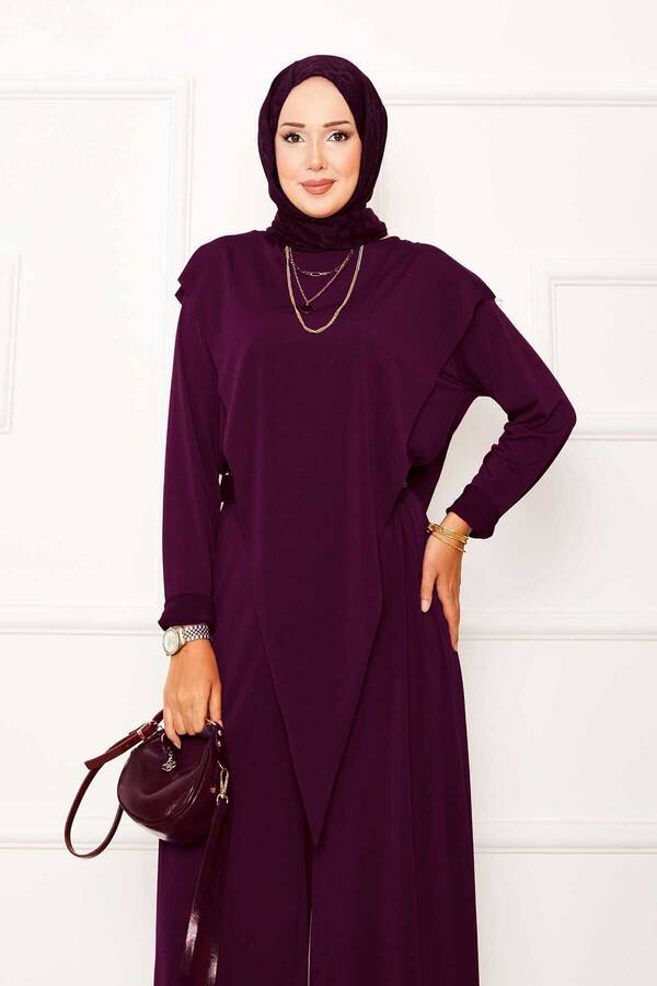 Özk - Önü Asimetrik Detaylı Sandy İkili Takım Mor (1)