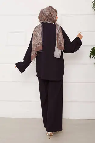 Önü Bağlamalı Kimono Takım Acı Kahve - Thumbnail