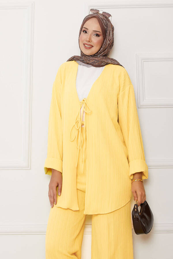Mat - Önü Bağlamalı Kimono Takım Açık sarı (1) Mat - Önü Bağlamalı Kimono Takım Açık sarı (1)