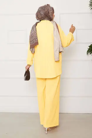Önü Bağlamalı Kimono Takım Açık sarı - Thumbnail