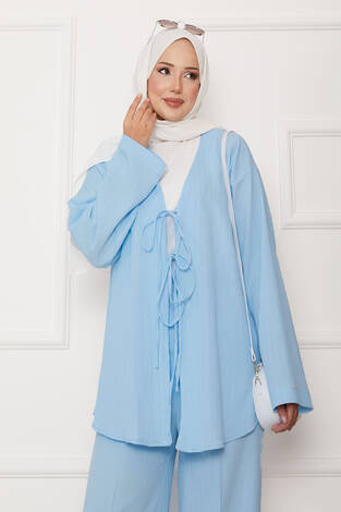 Önü Bağlamalı Kimono Takım Bebe Mavisi - Thumbnail