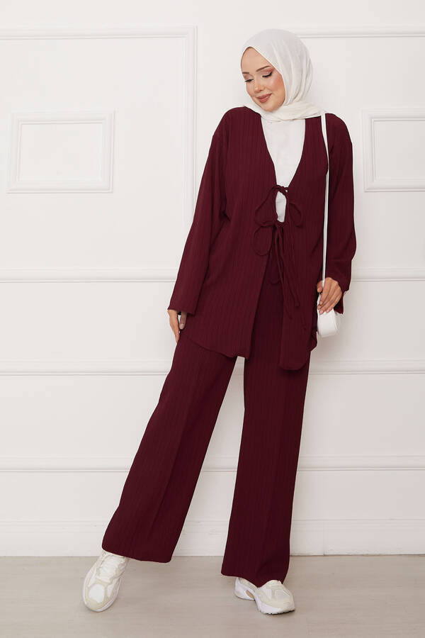 Önü Bağlamalı Kimono Takım Bordo Önü Bağlamalı Kimono Takım Bordo