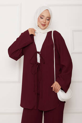 Önü Bağlamalı Kimono Takım Bordo - Thumbnail
