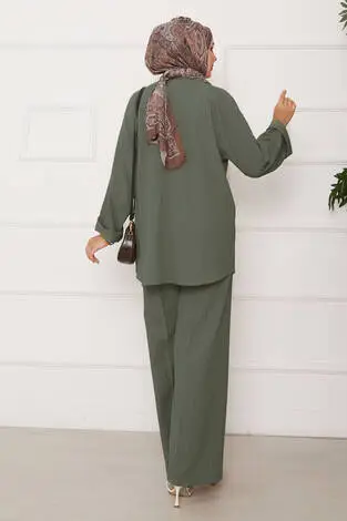 Önü Bağlamalı Kimono Takım Çağla Yeşili - Thumbnail