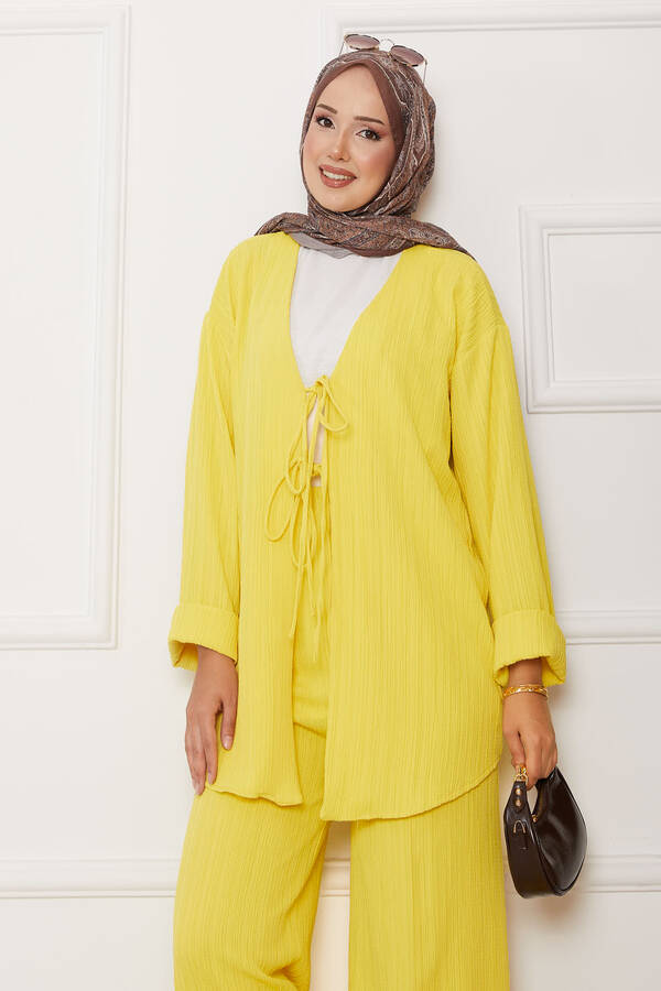 Mat - Önü Bağlamalı Kimono Takım Sarı (1)