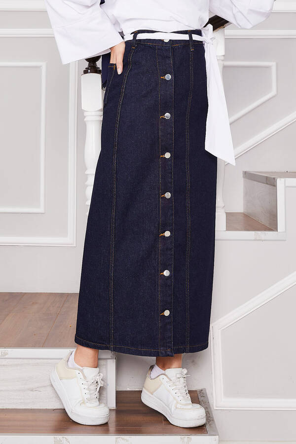 Max - Önü Boydan Düğmeli Kot Etek Lacivert (1) Max - Önü Boydan Düğmeli Kot Etek Lacivert (1)