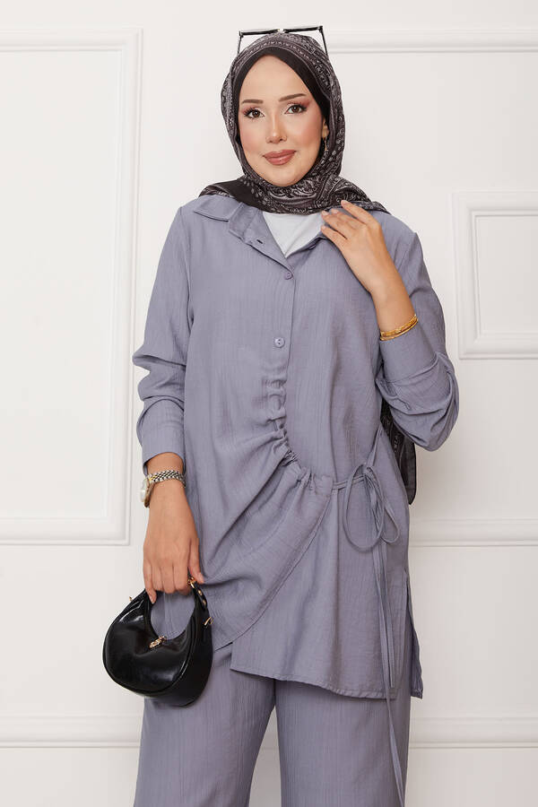 MD - Önü Büzgülü Yandan Bağlamalı İkili Takım Gri (1)