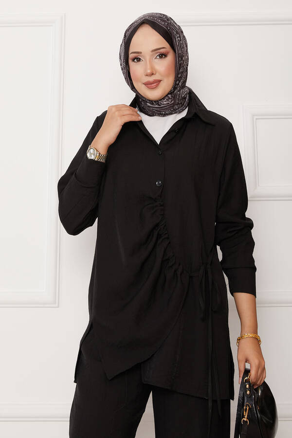 MD - Önü Büzgülü Yandan Bağlamalı İkili Takım Siyah (1) MD - Önü Büzgülü Yandan Bağlamalı İkili Takım Siyah (1)