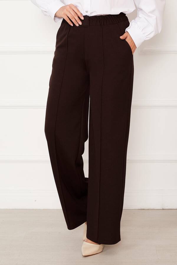 Önü Çimalı Cep Detaylı Pantolon Kahve - 3