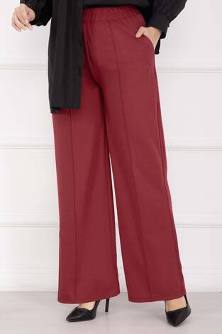 Önü Çimalı Cep Detaylı Pantolon Şarabi - Thumbnail