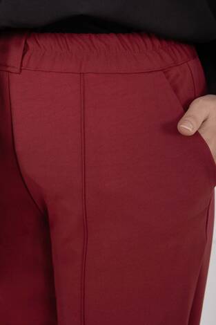 Önü Çimalı Cep Detaylı Pantolon Şarabi - Thumbnail