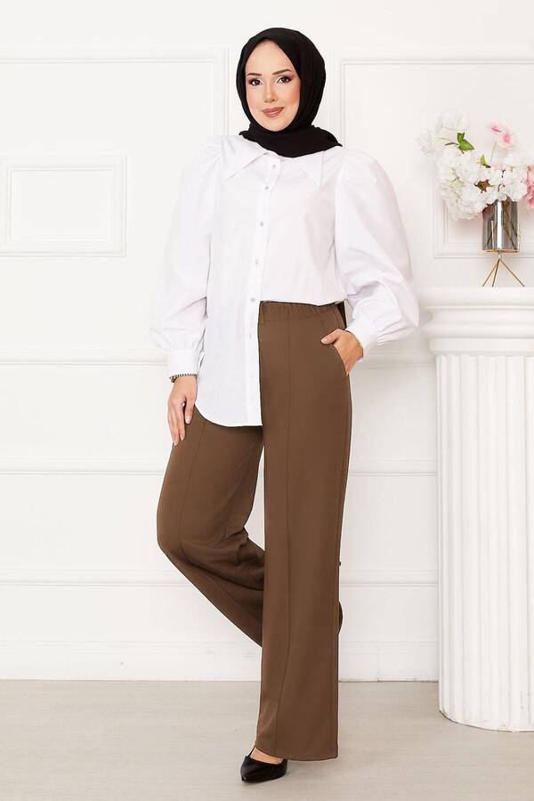 Mds - Önü Çimalı Cep Detaylı Pantolon Taba