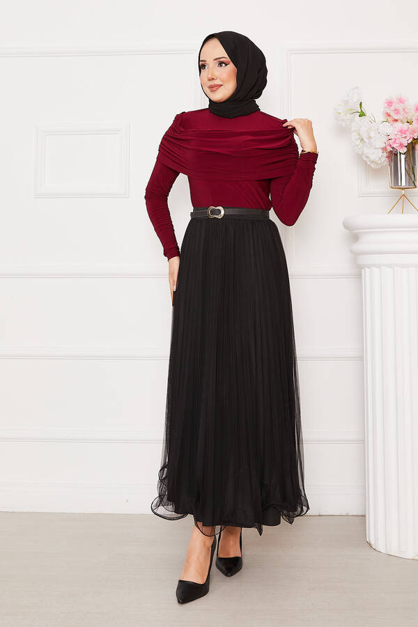 CVN - Önü Drapeli Sandy Bluz Bordo (1) CVN - Önü Drapeli Sandy Bluz Bordo (1)