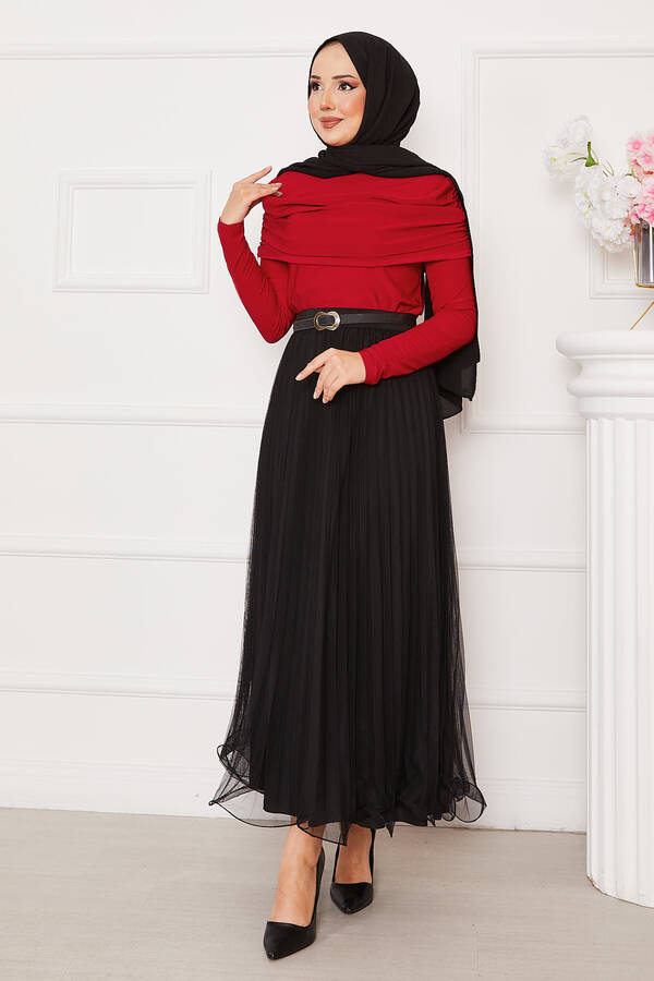 CVN - Önü Drapeli Sandy Bluz Kırmızı (1) CVN - Önü Drapeli Sandy Bluz Kırmızı (1)