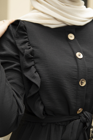 Önü Düğme Detaylı Elbise 120NY-1563 Siyah - Thumbnail