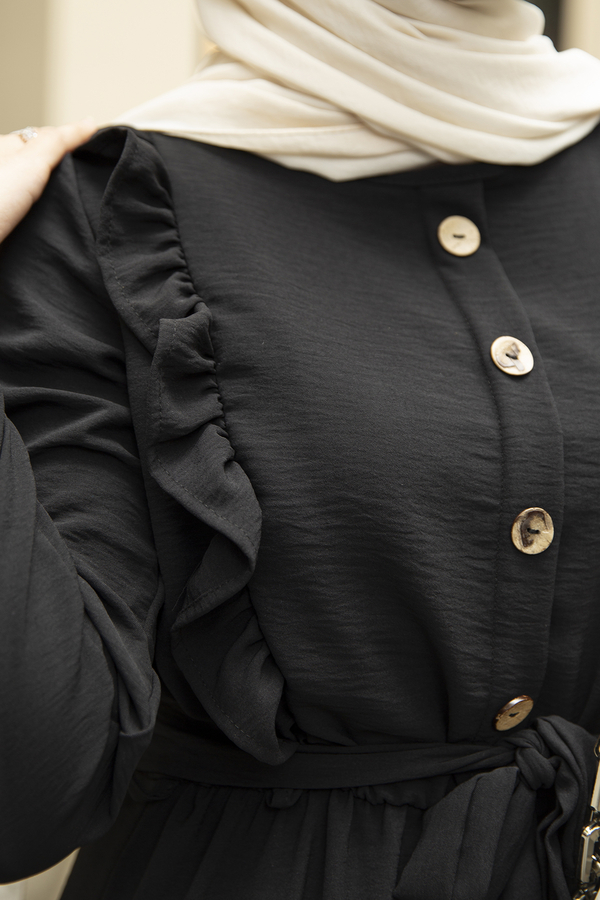 Önü Düğme Detaylı Elbise 120NY-1563 Siyah