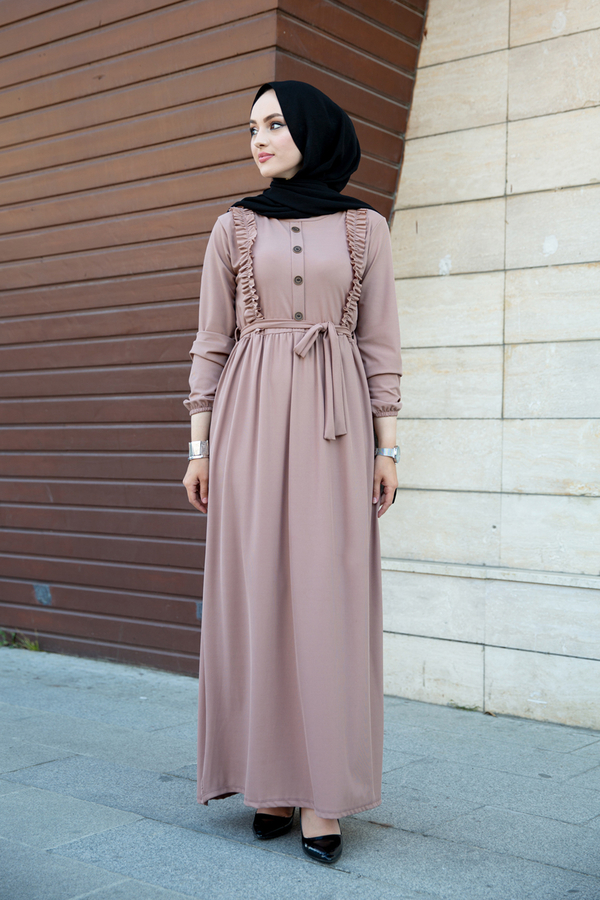 Önü Düğme Detaylı Elbise 120NY-1890 Vizon