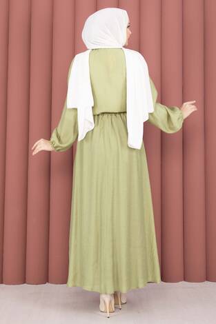 Önü Fırfır Detaylı Etekli Tesettür Takım Haki - Thumbnail