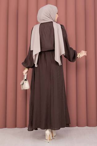 Önü Fırfır Detaylı Etekli Tesettür Takım Kahve - Thumbnail
