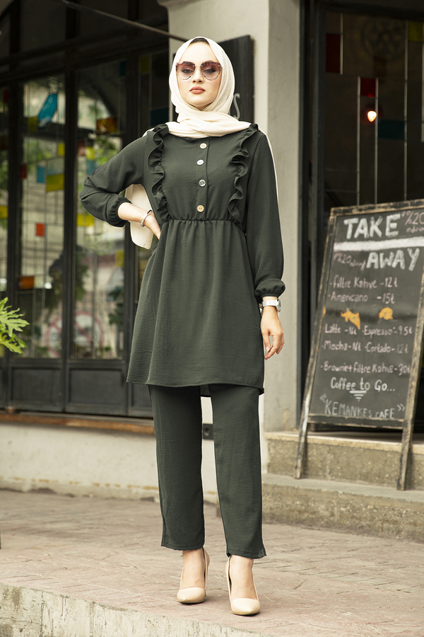 NY - Önü Fırfırlı İkili Takım 120NY-4673 Haki