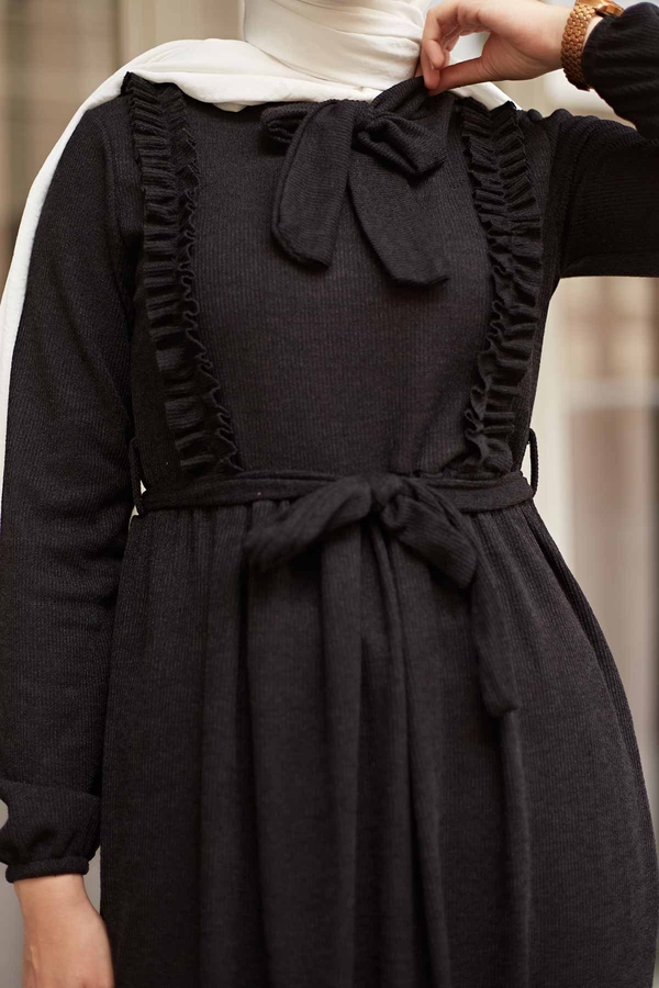 Önü Fırfırlı Kaşkorse Elbise 120NY2002 Siyah