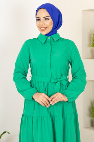 Önü Patlı Tesettür Elbise Yeşil - Thumbnail
