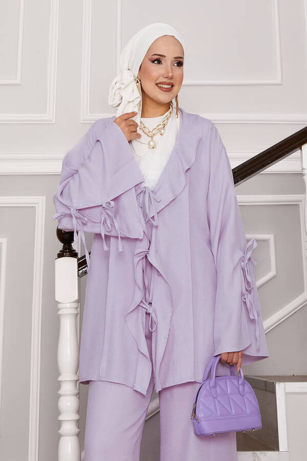 Kap - Önü Ve Kolları Bağcık Detaylı İkili Takım Lila (1) Kap - Önü Ve Kolları Bağcık Detaylı İkili Takım Lila (1)