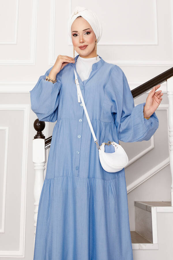 Znk - Önü Yarım Düğmeli Kat Kat Elbise Bebe Mavisi (1) Znk - Önü Yarım Düğmeli Kat Kat Elbise Bebe Mavisi (1)