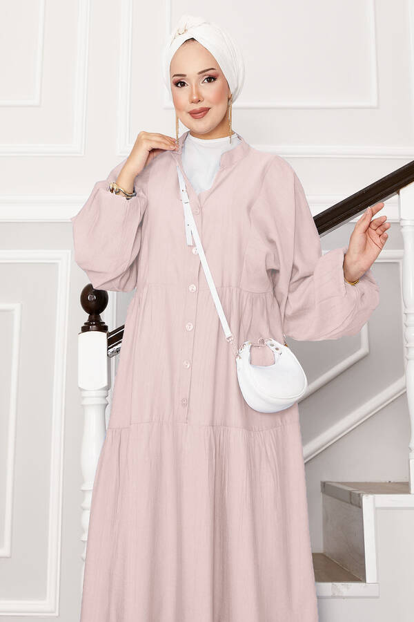 Znk - Önü Yarım Düğmeli Kat Kat Elbise Krem (1) Znk - Önü Yarım Düğmeli Kat Kat Elbise Krem (1)