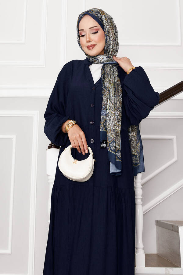 Znk - Önü Yarım Düğmeli Kat Kat Elbise Lacivert (1) Znk - Önü Yarım Düğmeli Kat Kat Elbise Lacivert (1)