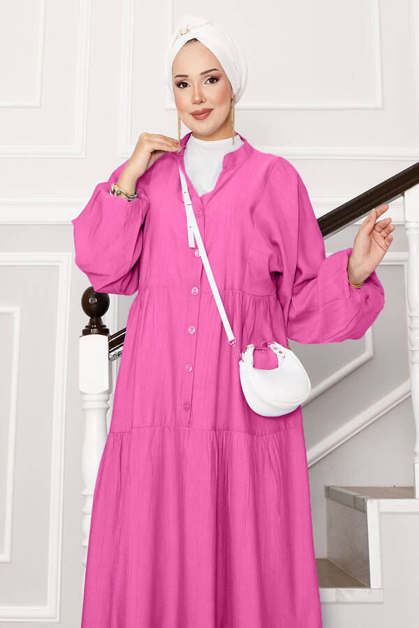 Znk - Önü Yarım Düğmeli Kat Kat Elbise Pembe (1) Znk - Önü Yarım Düğmeli Kat Kat Elbise Pembe (1)