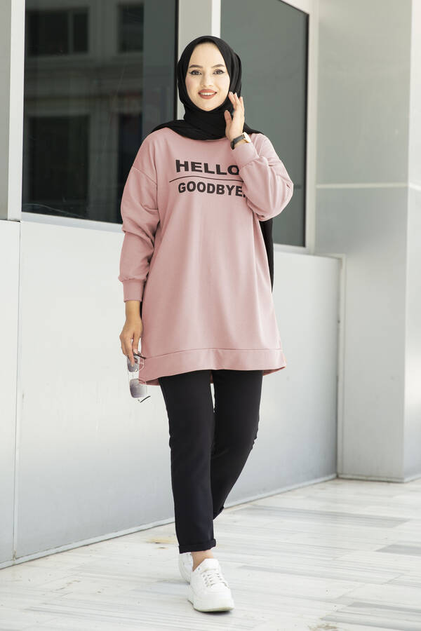 Önü Yazılı Spor Tunik 120NY-10205 Gülkurusu