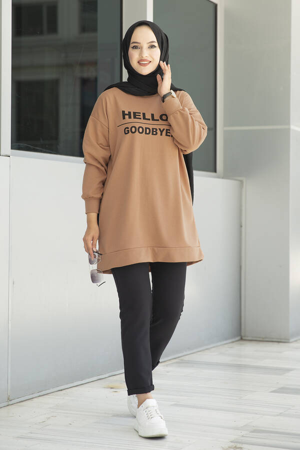 NY - Önü Yazılı Spor Tunik 120NY-10205 Kahve