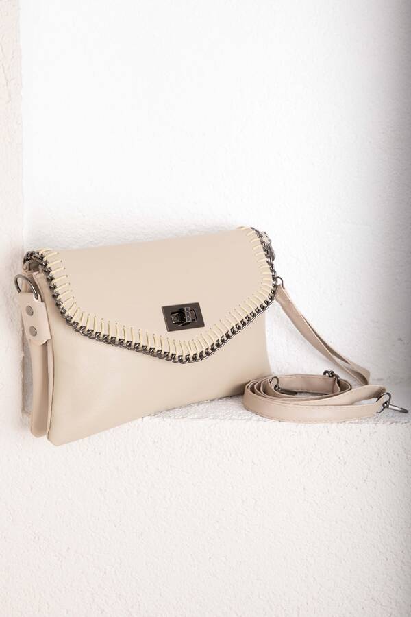 Dmç - Örgü Dikiş Kapaklı El & Omuz Çantası Bej (1)