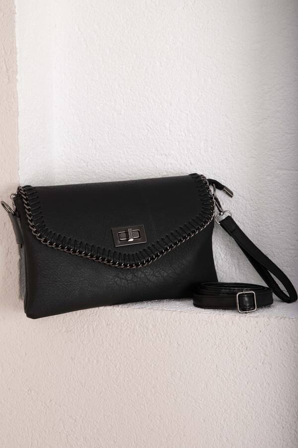 Dmç - Örgü Dikiş Kapaklı El & Omuz Çantası Siyah (1)