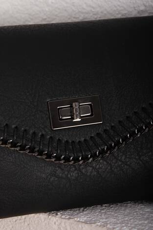 Örgü Dikiş Kapaklı El & Omuz Çantası Siyah - Thumbnail