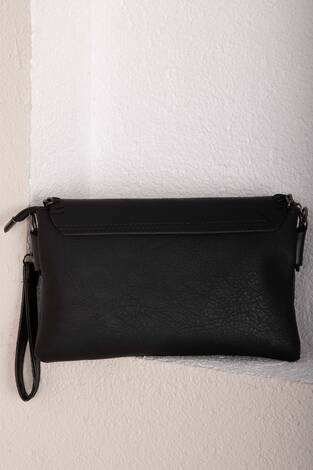 Örgü Dikiş Kapaklı El & Omuz Çantası Siyah - Thumbnail