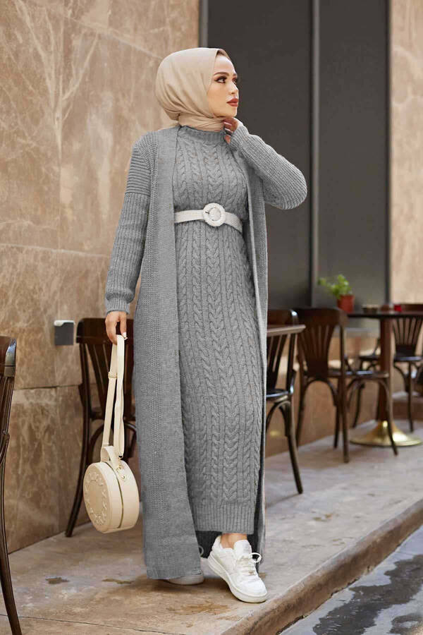 SB - Örgülü Hırkalı Takım Gri