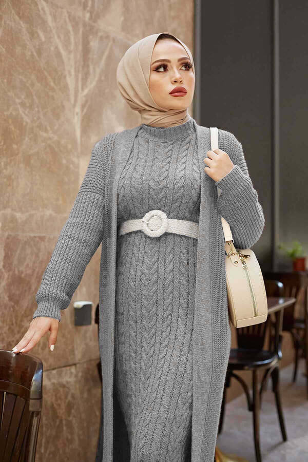 SB - Örgülü Hırkalı Takım Gri (1)