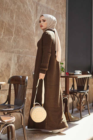 Örgülü Hırkalı Takım Kahve - Thumbnail