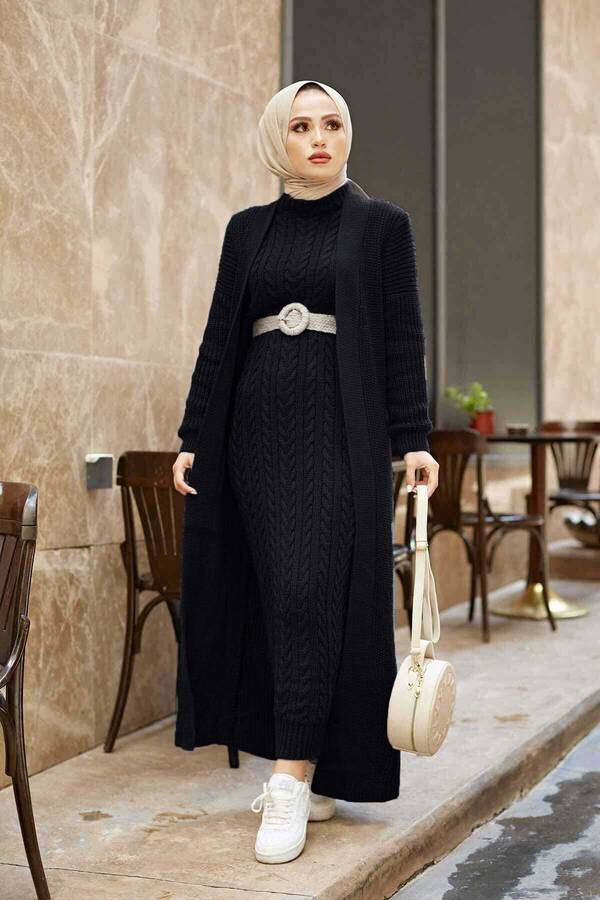 SB - Örgülü Hırkalı Takım Siyah