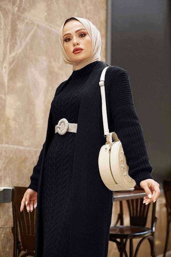 SB - Örgülü Hırkalı Takım Siyah (1)