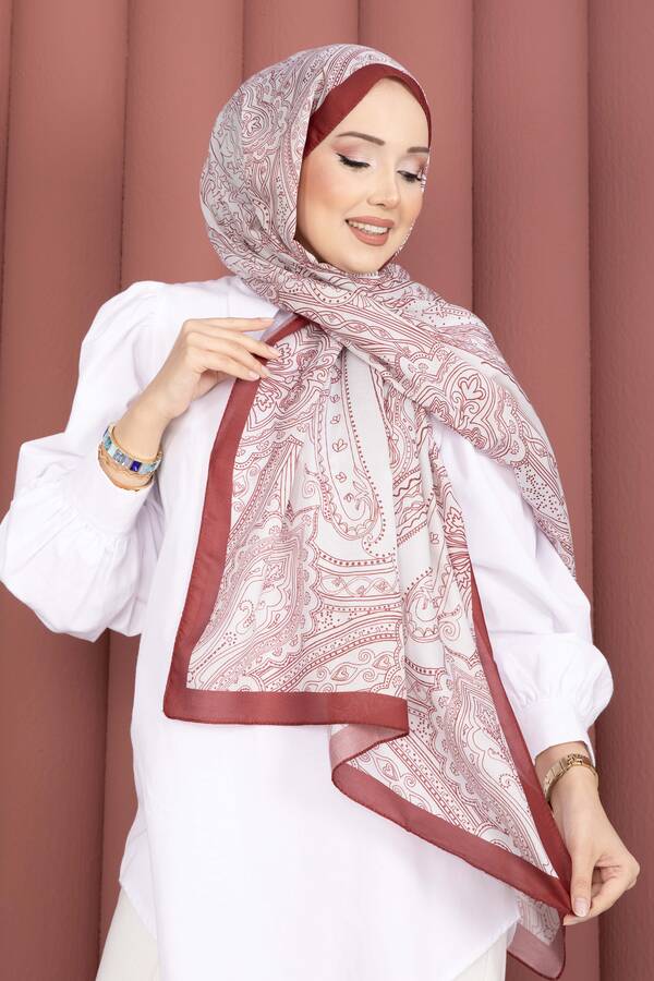 Eyş - Otantik Motif Şal Serisi Bordo (1)