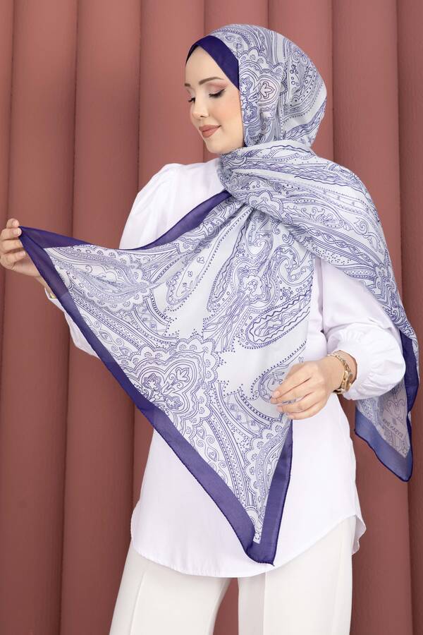 Eyş - Otantik Motif Şal Serisi Saks (1)